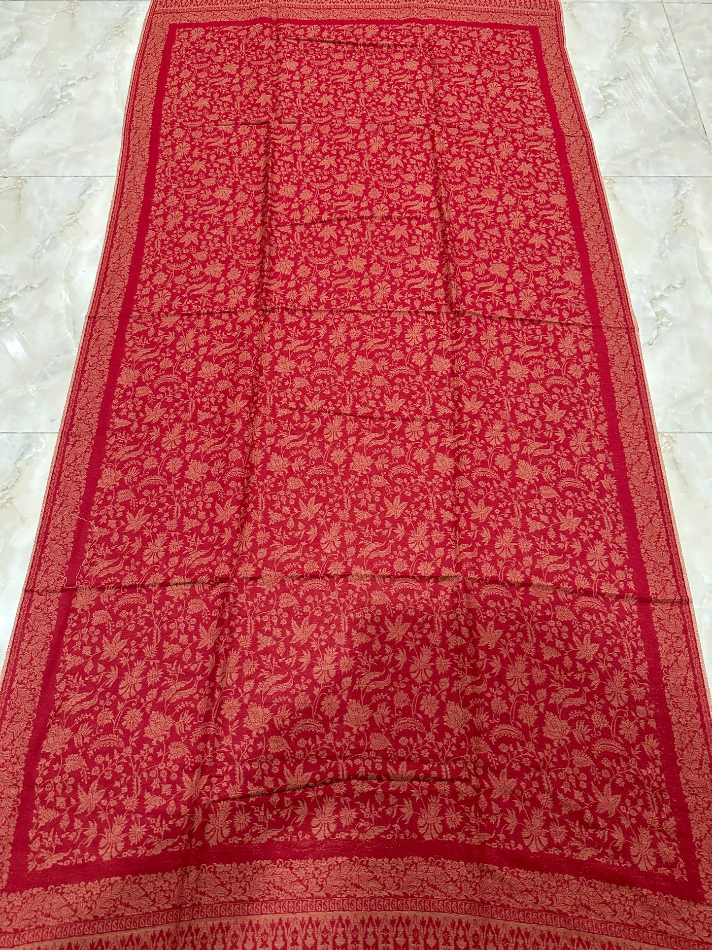 Red Floral Reversible Shawl