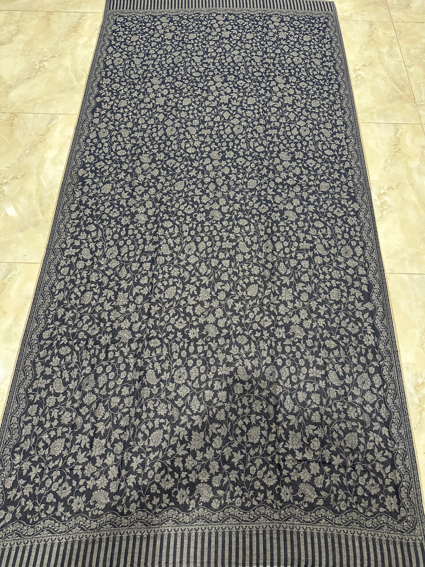Navy Blue Reversible Floral Shawl