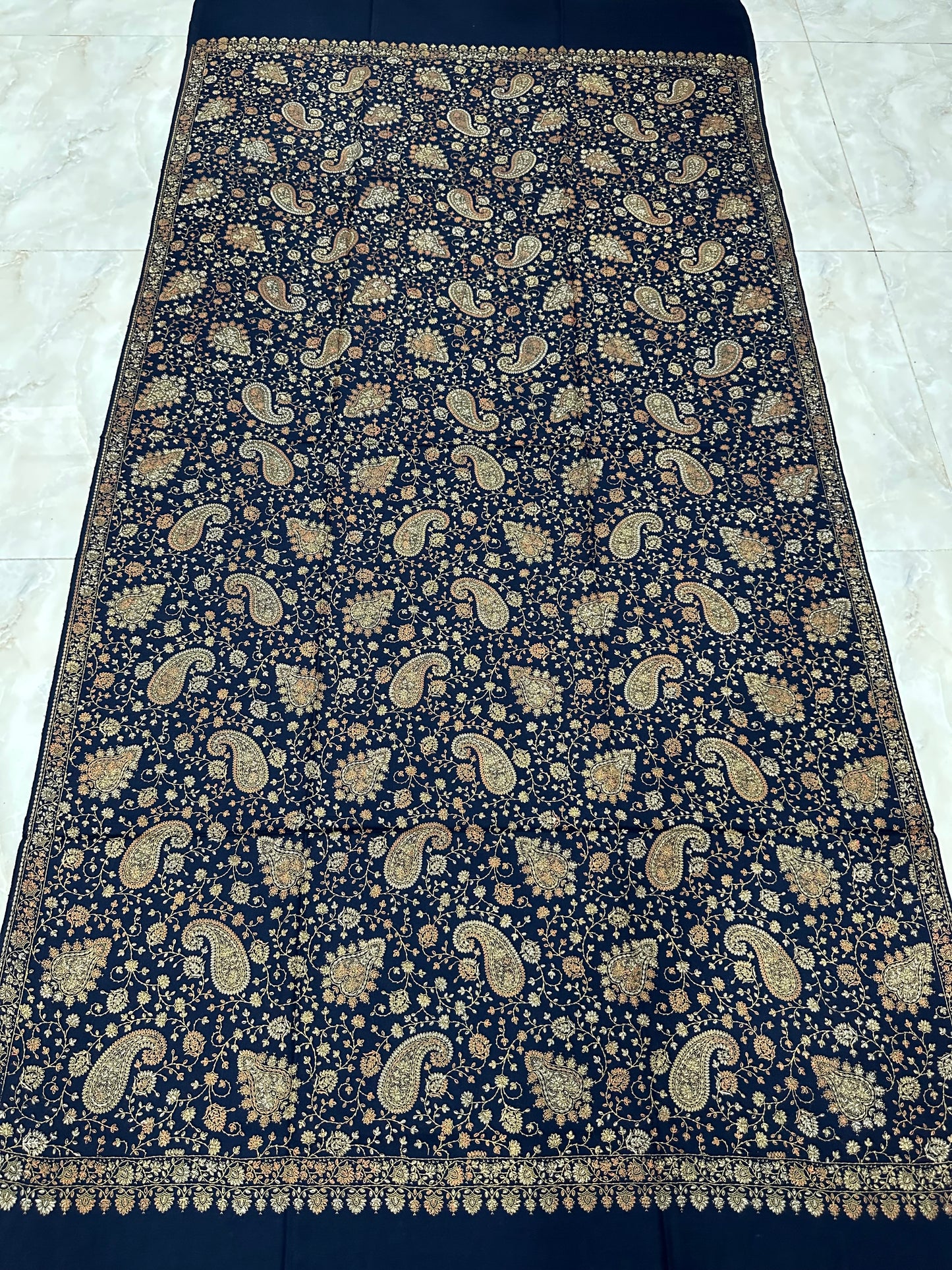 Navy Blue Sui Jama Shawl