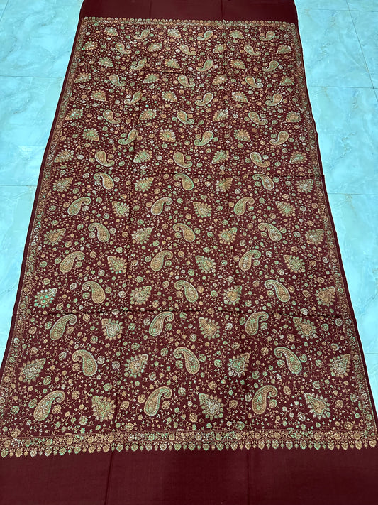 Brown Sui Jama Pashmina Shawl