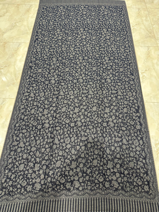 Navy Blue Reversible Floral Shawl